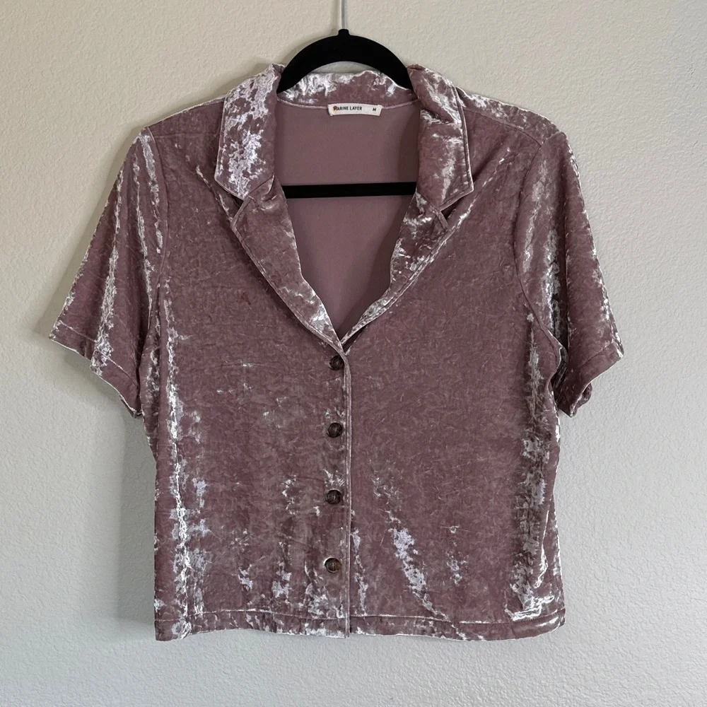Marine Layer crushed velvet short sleeve blouse women’s medium blush EUC